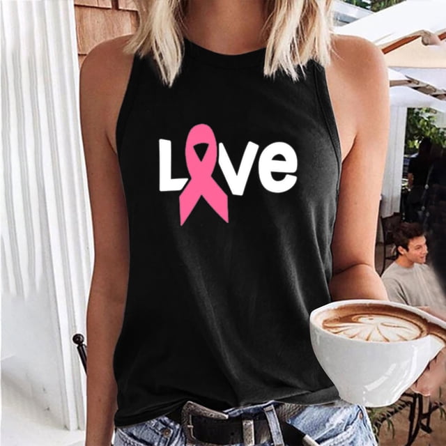 Lenago Hauts d'Été pour Femmes Mode Décontractée Femmes Sans Manches Imprimé Dames Col Rond Blouses Hauts T-Shirt Cancer du Sein Chemises pour Femmes en Solde