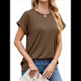 thumbnail image 2 of Camisetas Casuales Holgadas para Mujer, Camisetas de Verano de Corta con Cuello Redondo y Modernas Color Café S, 2 of 10