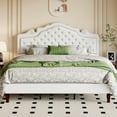 thumbnail image 2 of Allewie King Bed Frame, Velvet Tiara Upholstered Diamond Button Tufted Headboard, No Box Spring Needed, White, 2 of 9