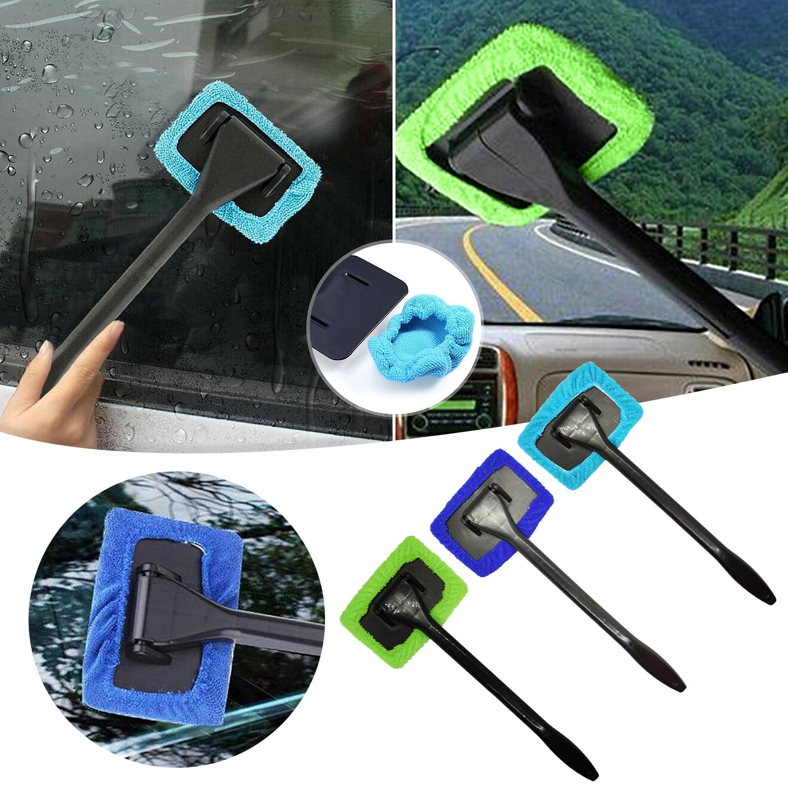 JOYFUL&HOPEFUL Windshield Cleaner Tool, Car Inside Window Cleaning Tool with Extendable Handle, with Premium Microfiber Pads and Chenille, Streaks
