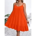 thumbnail image 5 of Orange Plus Size Casual Spaghetti Strap A-Line Dress With Ruffle Hem, 5 of 6