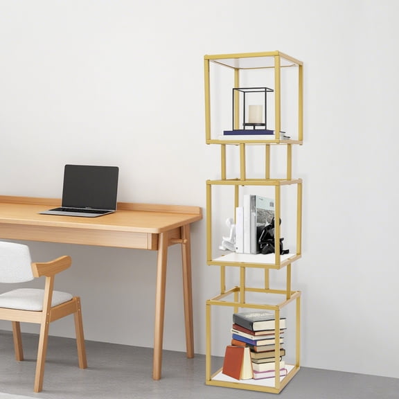 3 Tier Bookshelf 50in Gold, Industrial Storage Shelf 50lbs per Tier, for Room