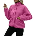 thumbnail image 2 of Fleece Jacket, Yigetop Women Autumn and Winter Casual Solid Color Lapel Buttoned Long Sleeve Plush Patchwork Jacket Warm Winter Winter Jackets Sherpa Jacket Women Hot Pink XL, 2 of 7