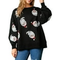thumbnail image 2 of Elippeo Women’s Crewneck Sweatshirt Loose Santa Claus Sequins Print Long Lantern Sleeve Tops for Christmas, 2 of 6