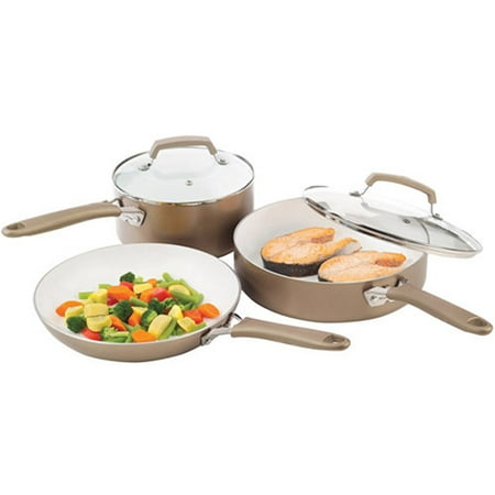 WearEver Pure Living 5-Piece Non-Stick Cookware Set, Champagne