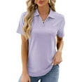 thumbnail image 3 of Scyoekwg Womens Summer Tops Lapel Eyelet Tunic Shirts Short Sleeve T Shirts Trendy Solid Color Loose Casual Ladies Tops Blouses (Purple,L), 3 of 4