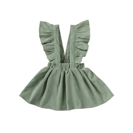 

Luiryare Baby Toddler Girls Suspender Skirt Ruffle Strap Corduroy Sleeveless Backless Bib Skirt Overall Outfits