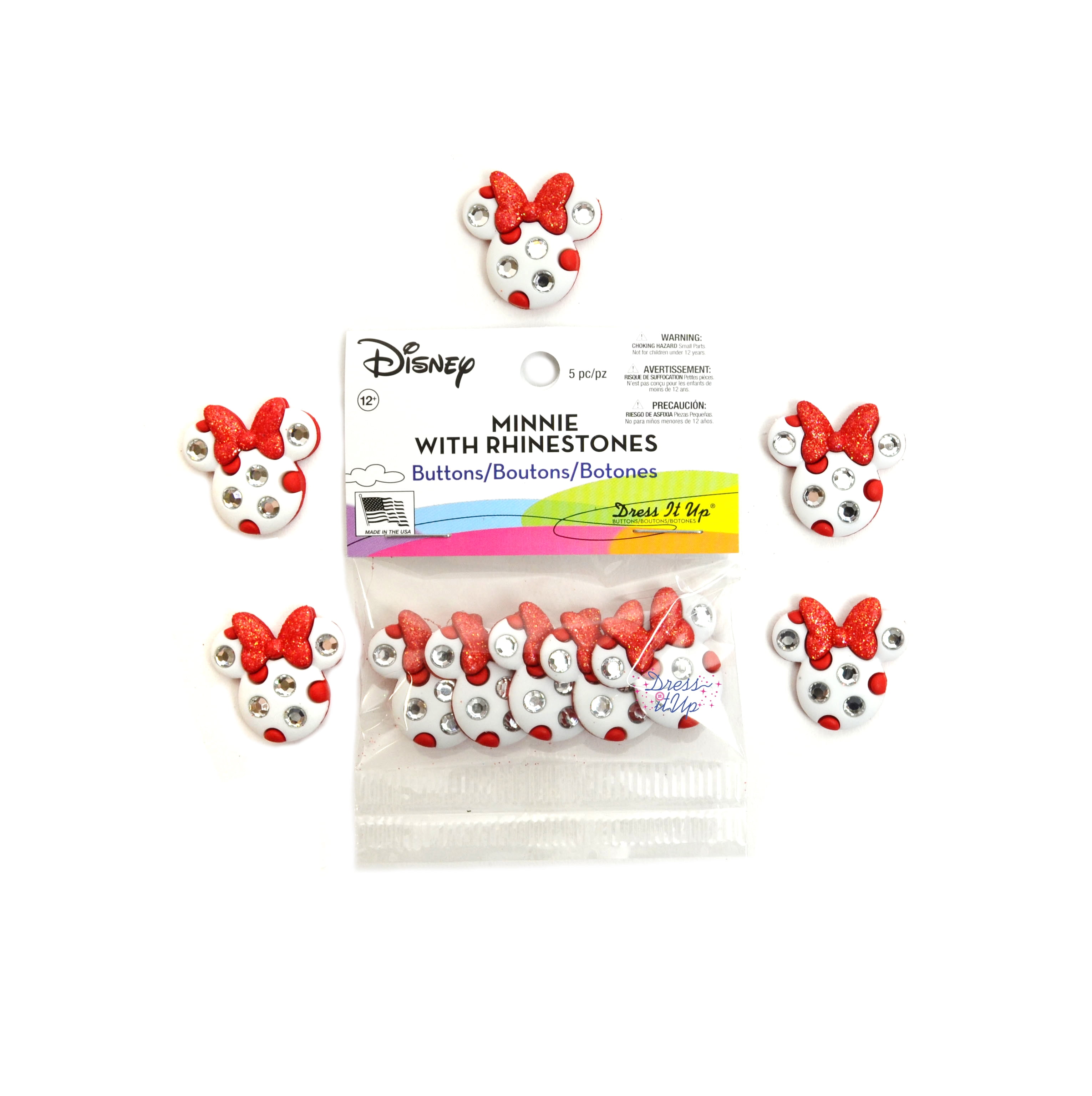 22mm clear Minnie Mouse rhinestone metal flat back button 1-5 pieces