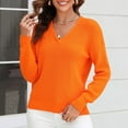 thumbnail image 2 of Odeerbi Winter Solid Color V Neck Sweaters For Women Fashion 2025 Casual Comfortable Pullover Sweater Long Sleeve Blouse Orange, 2 of 5