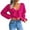 Hot Pink-Sweaters, variant on AGWOLF Cropped Sweaters for Women Slim V Neck Bow Pullover Fashion Knitted Lantern Long Sleeve Jumper Tops