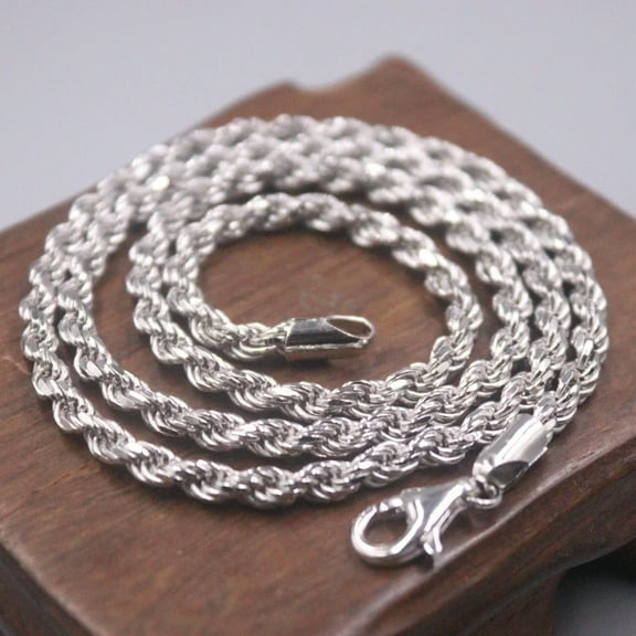 K-KED Real S925 Sterling Silver Chain Men Lobster Clasp Twisted Rope Necklace 27.7g