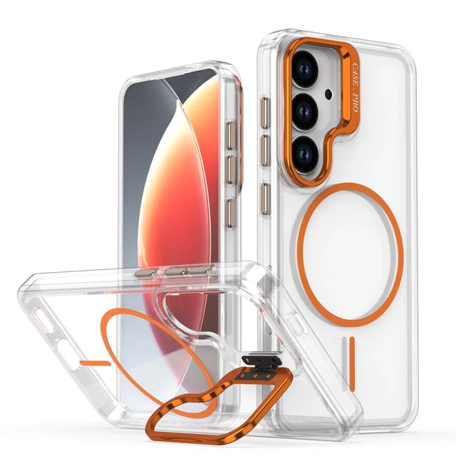 Samsung S26 Case Silicone Fitted Soft Shell Stand Case with Magnet for Galaxy S26 Case - Orange