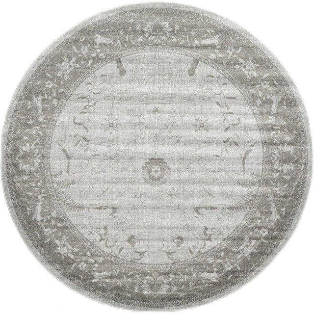 Unique Loom La Jolla Collection Tone Traditional Round Rug, 8 Feet, Light Gray/Dark Gray