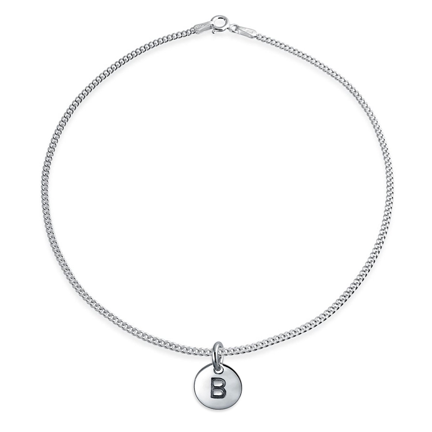 Bling Jewelry Womens Circle Disc Alphabet Initial B Anklet Ankle Bracelet Sterling Silver 9"