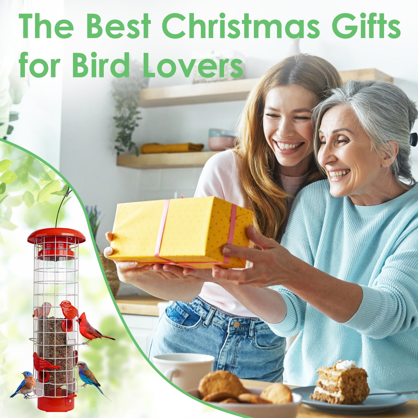 Birdkiss Squirrel-Proof Metal Bird Feeder - 4 Weight-Activated Perches, 3LBs Capacity, Outdoor Hanging Decor for Garden & Finch