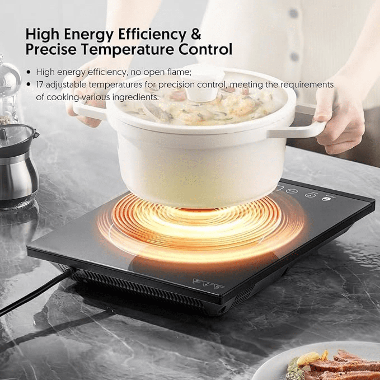 Portable Induction Cooktop, 1800W Sensor Touch Electric Induction Cooker Hot Plate with Kids ty Lock, 6.7" Heating Coil, 18 Power 17 Temperature Setting Countertop Burner with Timer