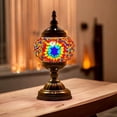 thumbnail image 2 of SILVERFEVER Mosaic Turkish Lamp Moroccan Glass for Table Desk Bedside Bronze Base Bundle with E12 Light Bulb-2 Sizes Vibrant Floral Burst, 2 of 6