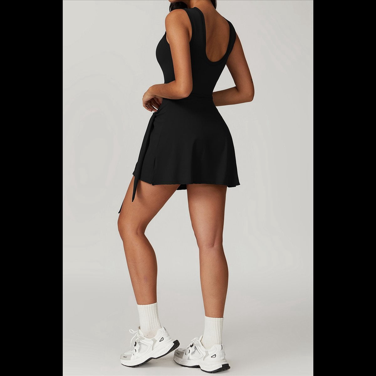 Womens High Neck Tennis Dress Sleeveless Wrap Skirt Built in Shorts Golf Athletic Dress Workout Rompers Advanced Black L