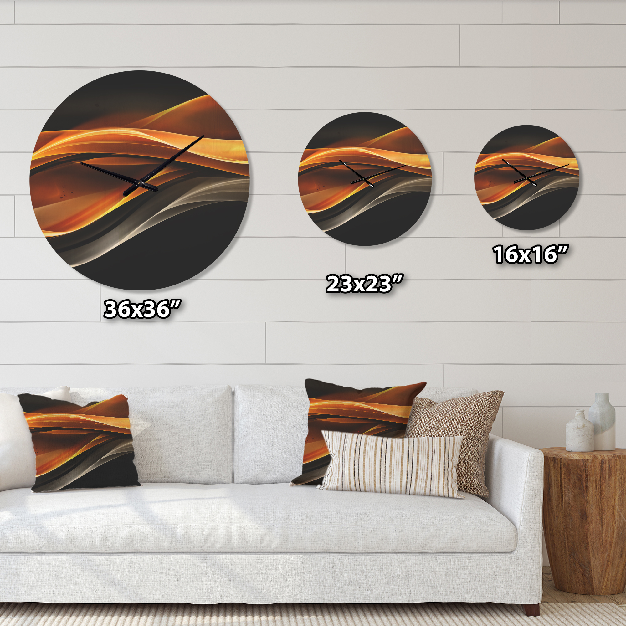 Designart 'Gold Silver Inward Lines On Black' Modern Wood Wall Clock