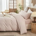 thumbnail image 3 of Washed Cotton Duvet Cover Set Linen Feel Natural Wrinkle Lightweight Comfy (King  Linen), 3 of 6