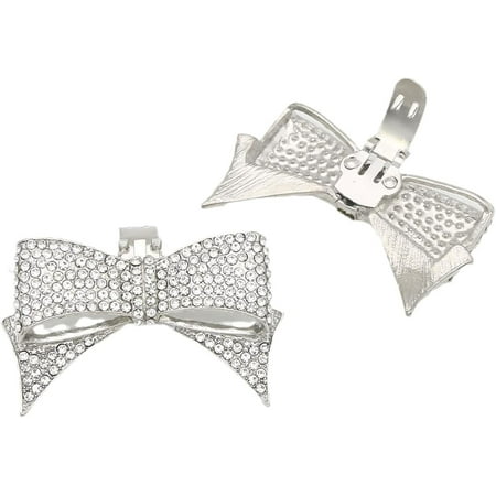 Municipal 2 Pcs 3D Rhinestone Bow Shoe Buckles Removable Silver Metal Shoe Clips Shoes Jewelry Decoration Shoe Embellishments
