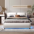 thumbnail image 2 of Aukfa Faux Leather Full Upholstered Platform Bed with Headboard, 16 LED Bed Frame - White, 2 of 8