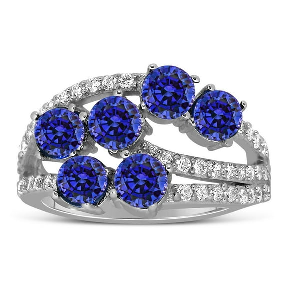 Unique Look 2 Carat Blue Sapphire Moissanite Diamond Engagement Ring for Women in 10k White Gold