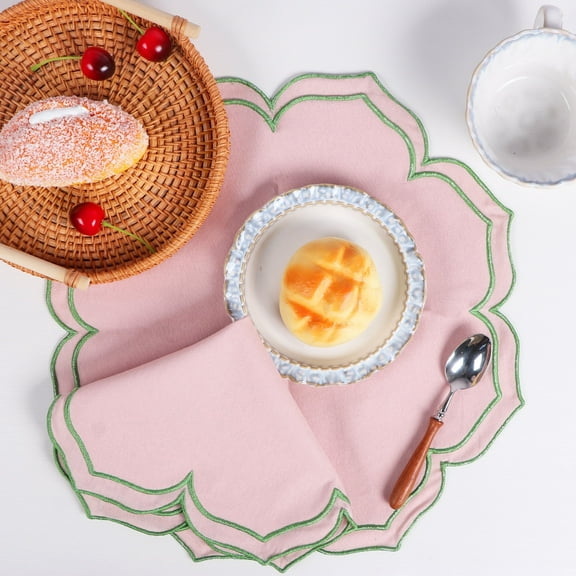 MIKI WELL 4 PCS Lotus Shaped Embroidered Edge Napkins Thickened Pure Cotton Breathable Suitable for Weddings Christmas Daily