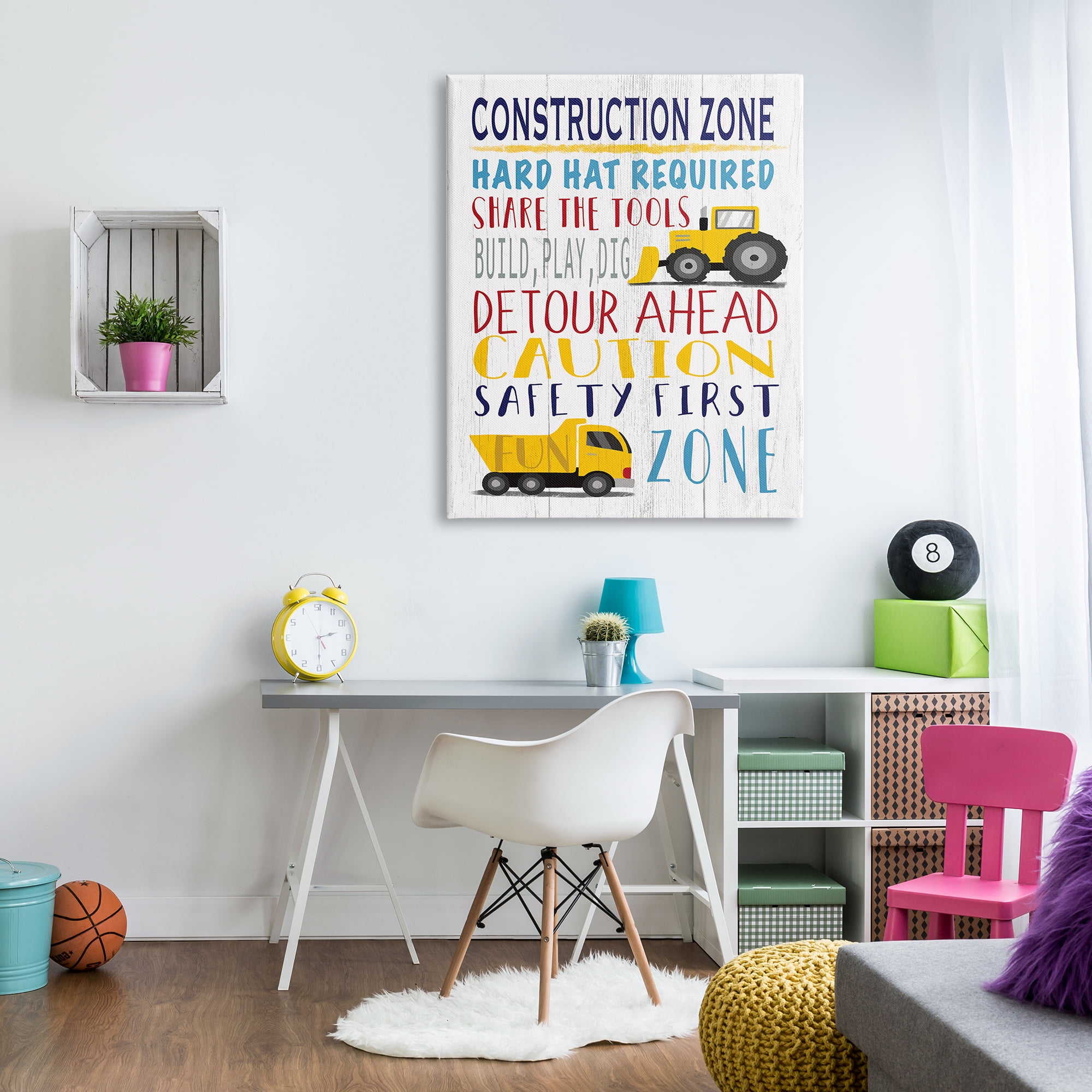 Stupell Industries Kid's Construction Zone Room Sign Fun Trucks, 36 x 48, Designed by Elizabeth Tyndall