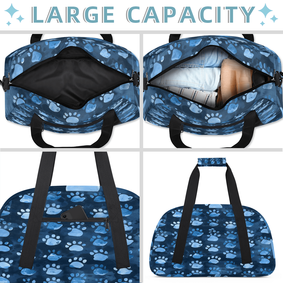 Herdesigns Sports Duffle Bags Travel Duffle Bag Gym Bag Dog Paws Puppy Cat Footprint Weekender Travel Bag Waterproof Overnight Bag Carry On Travel Tote Bag Dance Bags
