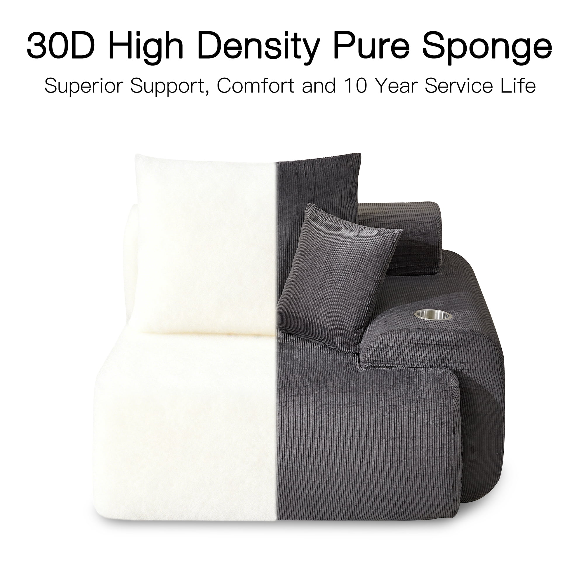 HOMREST 118" L-Shaped Modular Sectional Sofa for Living Room, Corduroy Upholstery Cloud Sofa with Movable Ottoman, Oversized Boneless Couch with Deep Seat No Assembly Required (Charcoal Blue)