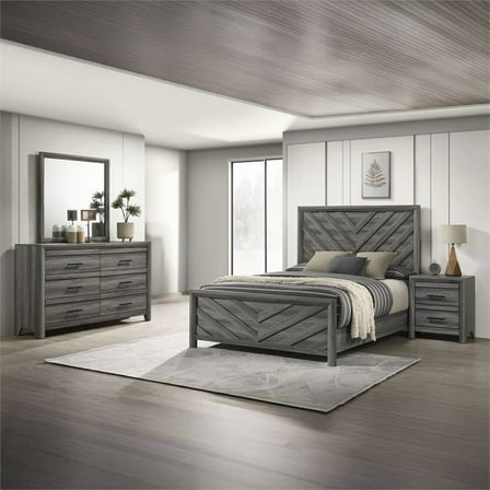 Denver Modern Style 4PC King Size Bedroom Set Made With Wood in Gray Colour