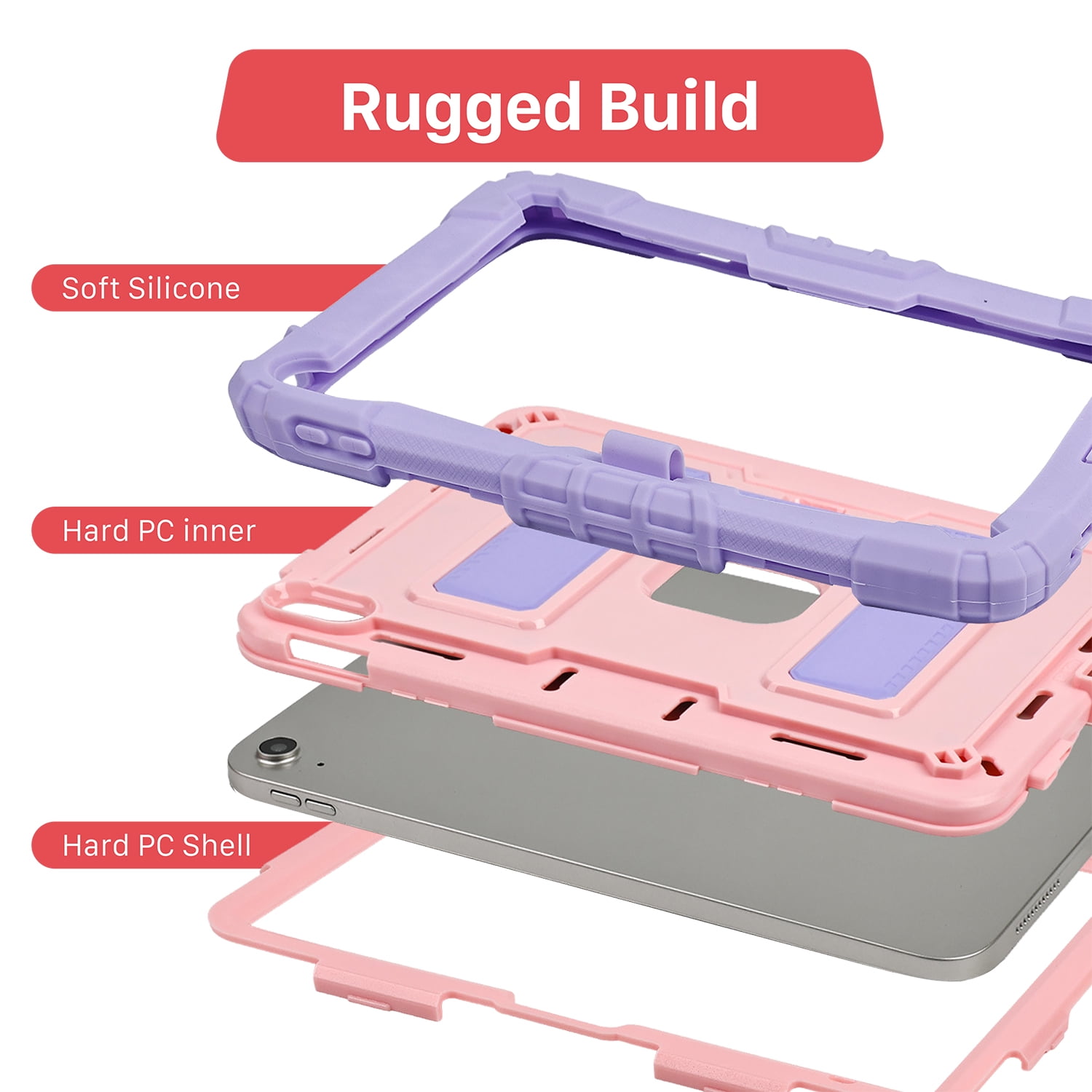 Vena Kids Case For Apple iPad A16 11th Generation 11 Inch 2025, iPad 10th Gen 10.9" Protective Case Cover With Kickstand, Pencil Holder and Shoulder Strap, Purple/Pink