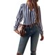 thumbnail image 2 of Sunloudy Blusa con cuello en V para mujer, manga larga, diseño de rayas, camisa holgada, tops, ropa informal con botones Sunloudy  moda, 2 of 8