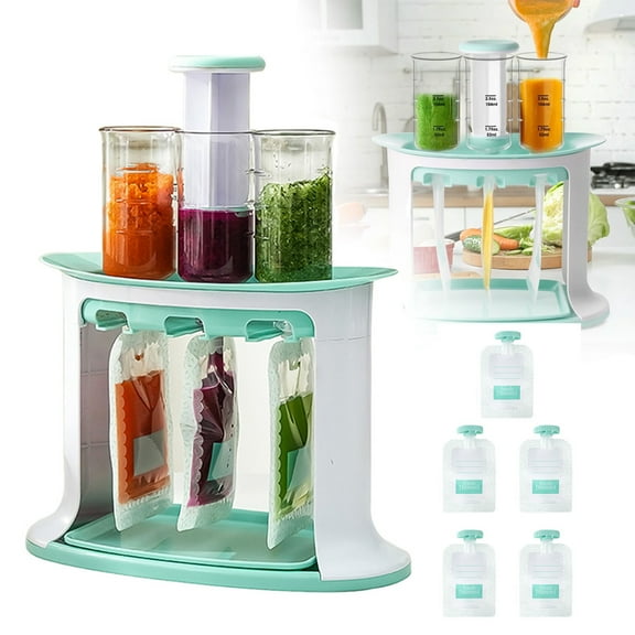 Fresh Squeeze Station for Homemade Baby Food and Purees, No Food Splashing, Reusable Fruit Puree Pouch Filling Maker with 5 Portable Bags Pouch Filling Station for Homemade Semi-Solid Food