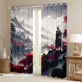 thumbnail image 2 of Manfei Ink Samurai Black Out Curtains for Boys Men, Mountain Temple Curtains Pack of 2 (42x63 Each), Black Red Gray, 2 of 6