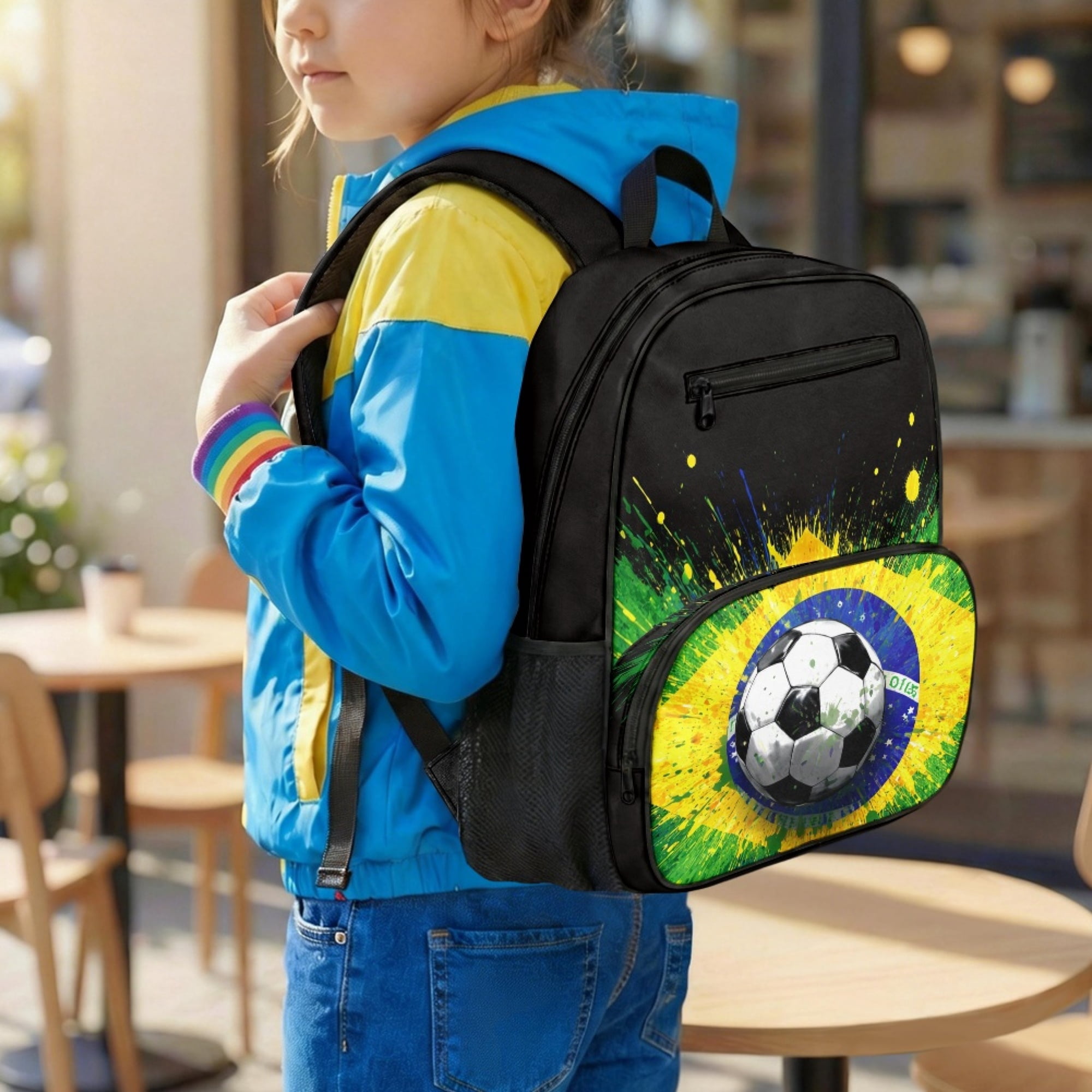 Chririnla Brazil Soccer Flag Pattern Toddler Backpack 13.5 Inches Adjustable Padded Straps Polyester Fabric Kid Universal Daily Backpack for Kindergarten Hiking