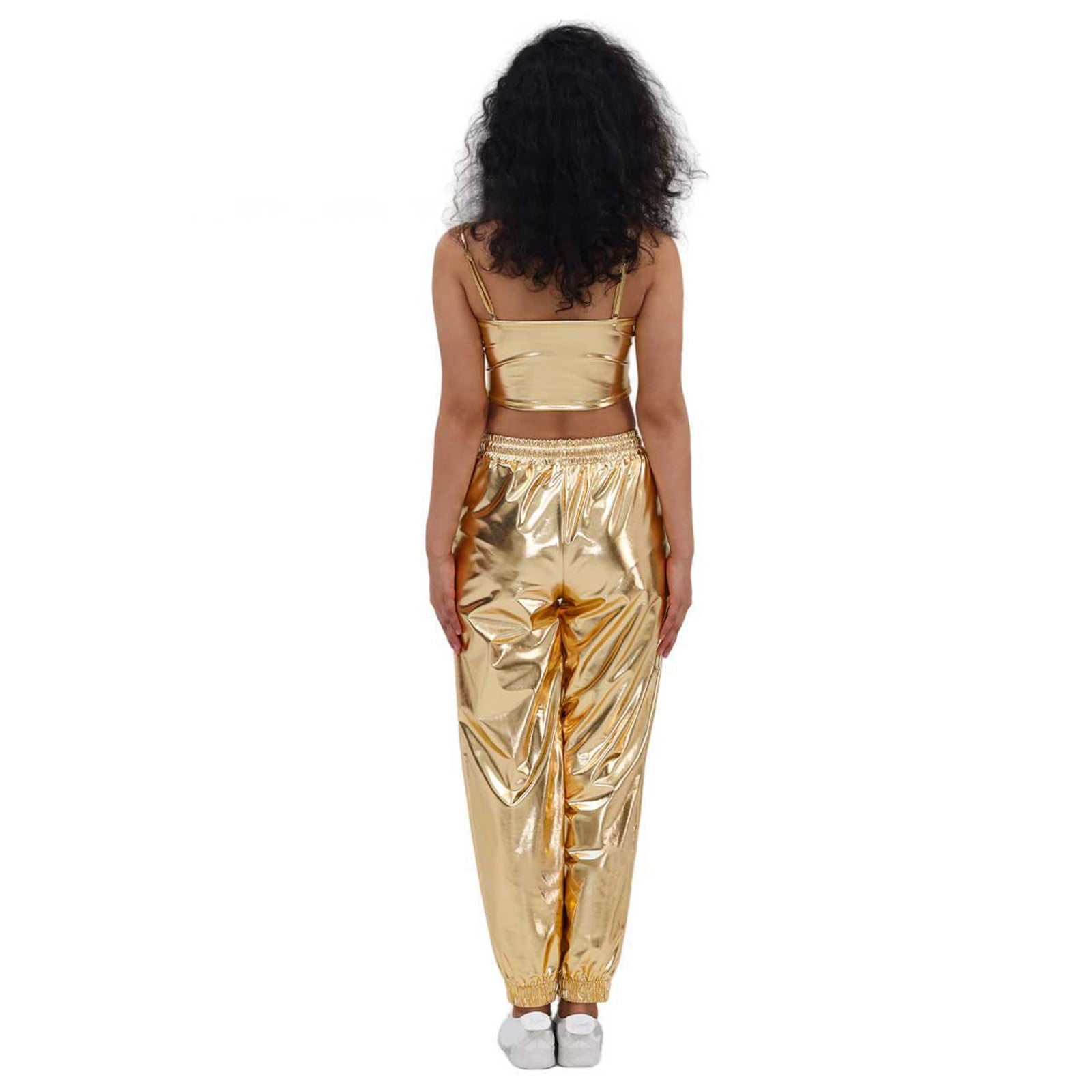 Wovix Womens Shiny Metallic High Waist Stretchy Jogger Pants Wet Look Hop Club Wear Holographic Trousers Casual Sweatpant Trendy Streetwear Party Show