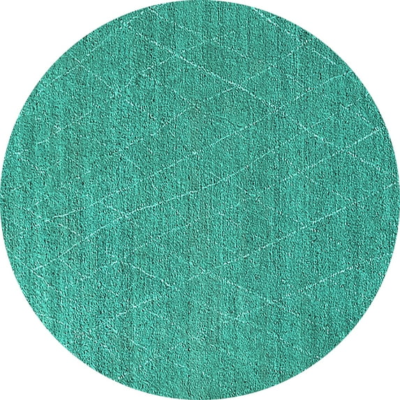 Ahgly Company Machine Washable Indoor Round Oriental Turquoise Blue Industrial Area Rugs, 4' Round