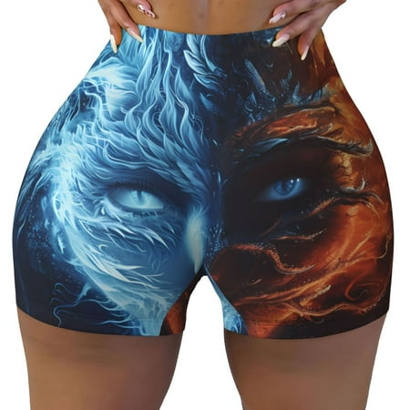 Workout Shorts Women  Red and Blue Fire Women Biker Shorts for Women Running Gym Spandex Shorts Tummy Control