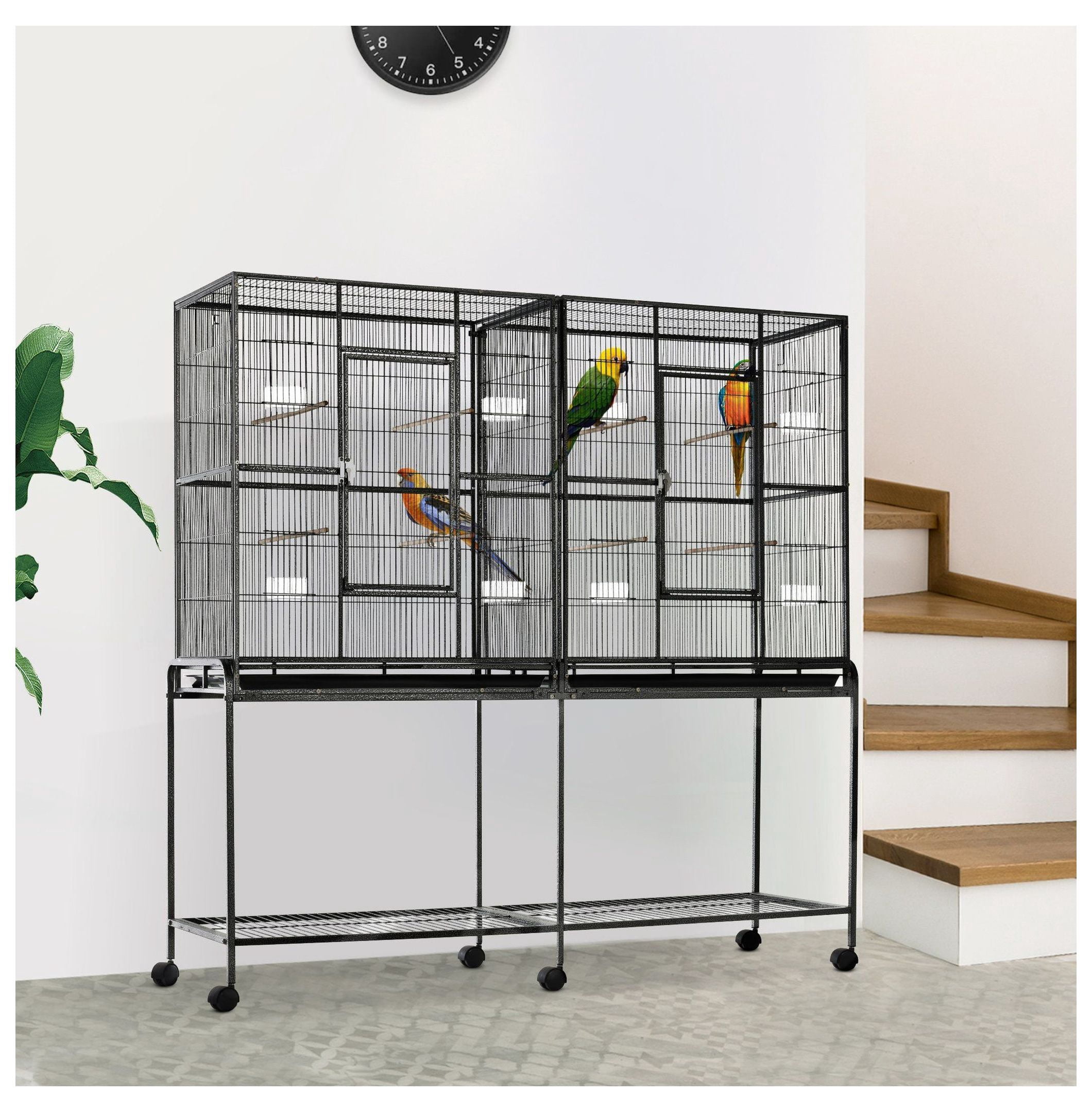 65" Large Rolling Bird Cage, Metal Bird House with Stand - Indoor Parrot Cockatiel Bird Cages for Small Medium Birds, Detachable Cage w/Wheels