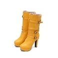 thumbnail image 6 of Xfvqtps Boots for Women Winter Boots Height Increasing Flatform Chunky Heel Ankle Booties Multi Buckle Straps Comfortable Fashion Shoes Yellow, 6 of 7