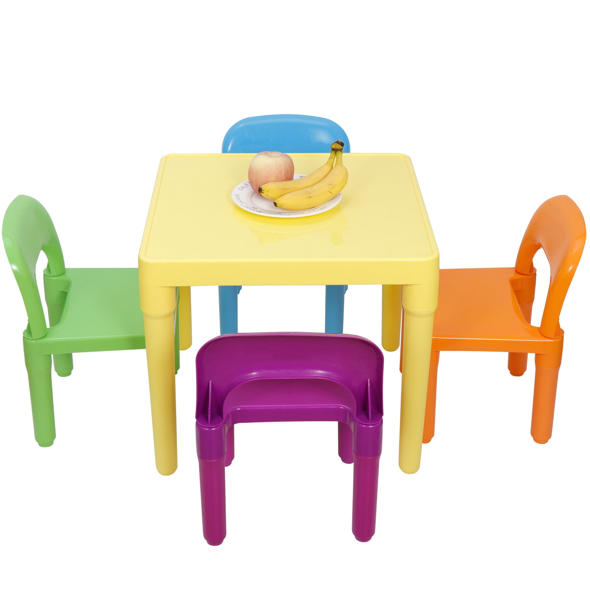 HomGarden 5PCS Toddler Kids Plastic Table & 4 Chairs Set, Multi Color Playroom