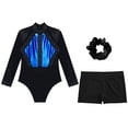thumbnail image 3 of Alvivi Girls Gymnastics Leotards with Shorts Tumbling Dance Biketards Matching Hair Scrunchie Blue&Black 8, 3 of 7