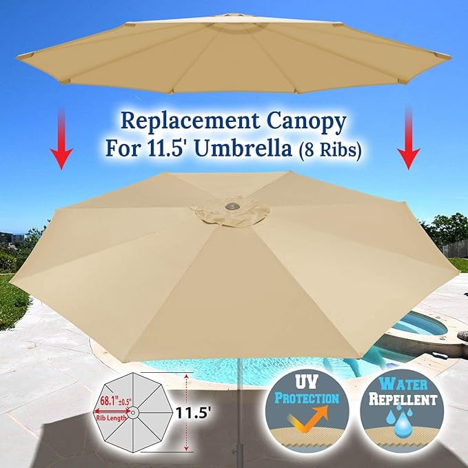 ALUVIERA Umbrella Replacement Canopy Cover for 11.5ft 8 Rib Market Outdoor Patio Shades