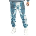 thumbnail image 2 of Handshe Men's Tie-Dye Print Jogger Sweatpants, Tapered Design with Drawstring Waist, Fleece-Lined Thermal Workout & Running Pants for Casual Winter Wear, 2 of 5