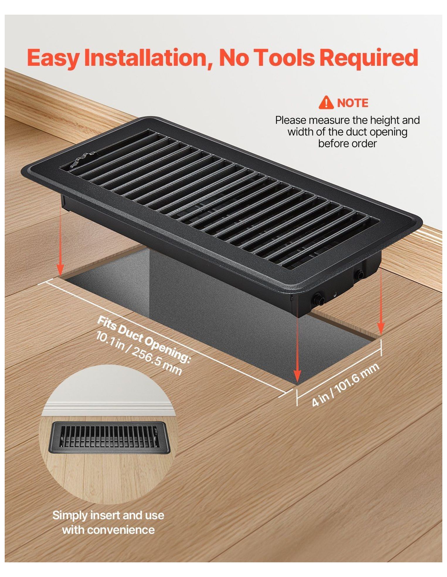 Floor Registers 4x10 Inch 12-Pack, Black HVAC Floor Vents - Metal Construction, Adjustable Airflow, Easy Install