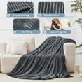 thumbnail image 4 of JUSTLET Fleece Throw Blanket for Sofa, Couch-Super Soft & Warm Bed Fluffy Throw, Lightweight Striped Cozy Bed Blanket All Season Use, Grey, 90"*108", 4 of 9