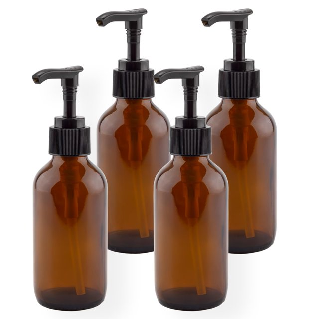 Botellas con bomba Cornucopia de vidrio ámbar de 118 ml, paquete de 4 unidades