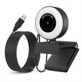 thumbnail image 1 of 1080P Webcam With Ring Light, Microphone. Wire Control Smooth Dimming, Advanced Auto-Focus, Desktop Or Laptop USB Webcam, Meeting Cameras, For Online Video Calling Recording Conferencing Online Classe, 1 of 4
